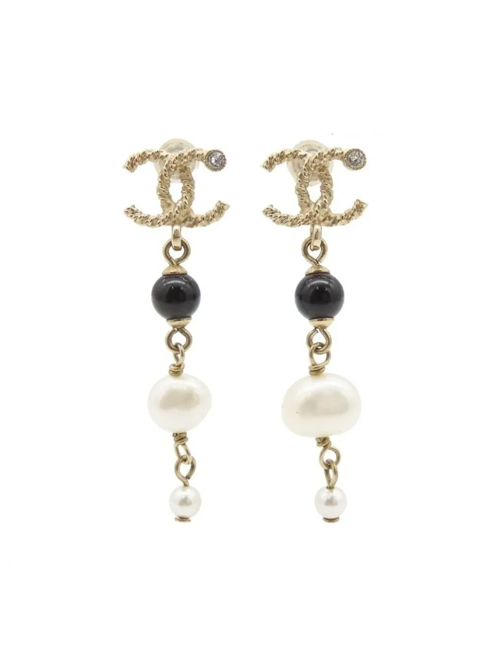 Chanel Earrings Gold Metal Pearl Rhinestone CC Logo